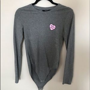 “MAYBE NEVER” GREY BODYSUIT SIZE:M